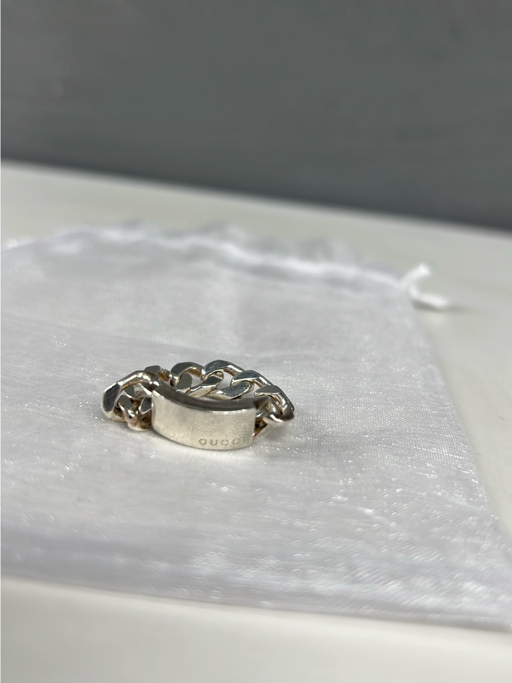Gucci Silver Curb Chain ID Ring